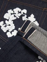 Straight Cotton Wreath Denim Pant Selvedge