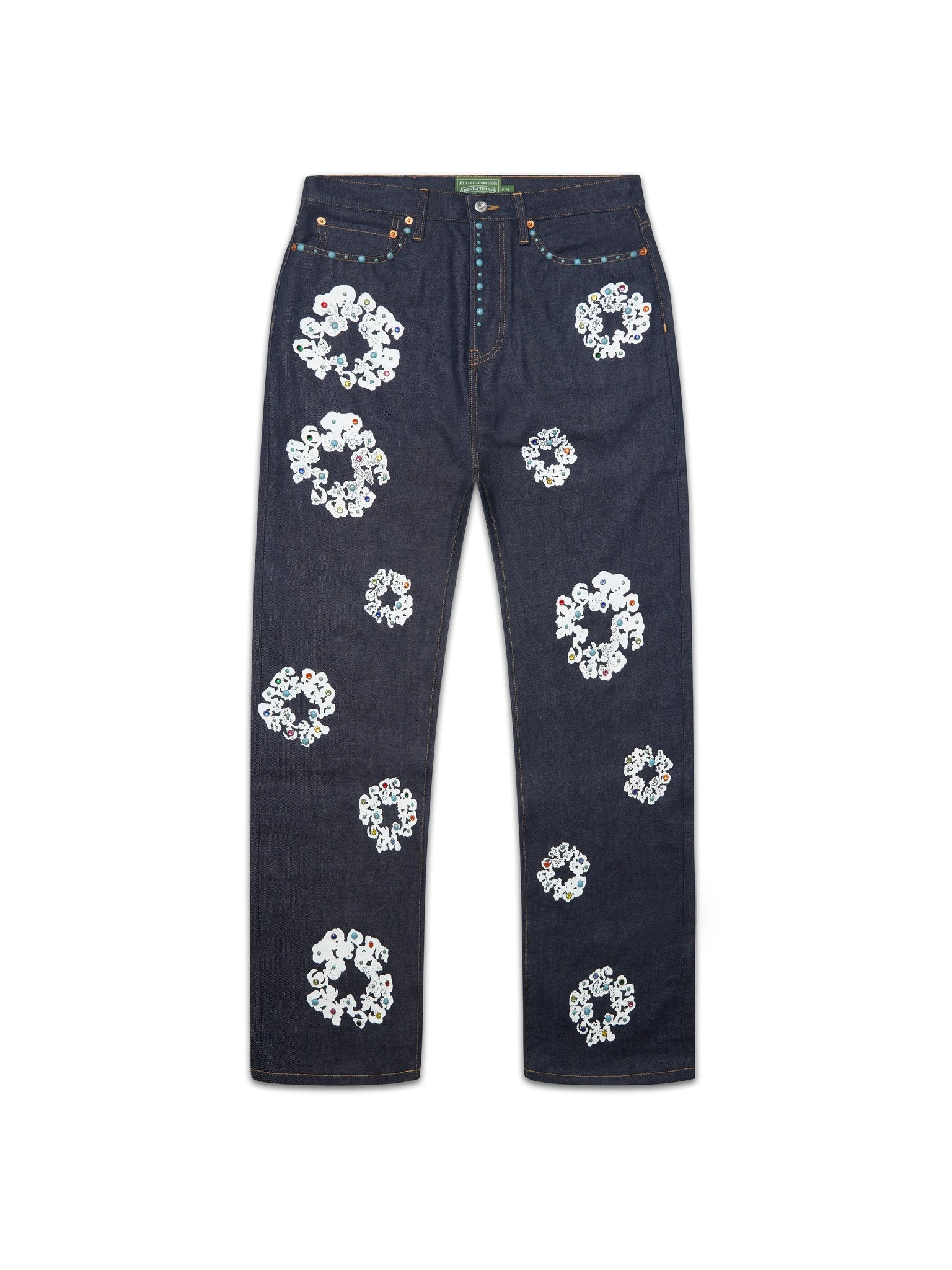 Baggy Studded Cotton Wreath Denim Pant Selvedge Baggy Studded Cotton Wreath Denim Pant Selvedge